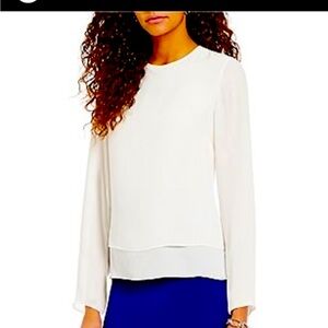 LOFT Off White Long Sleeve Blouse - popover style layered look